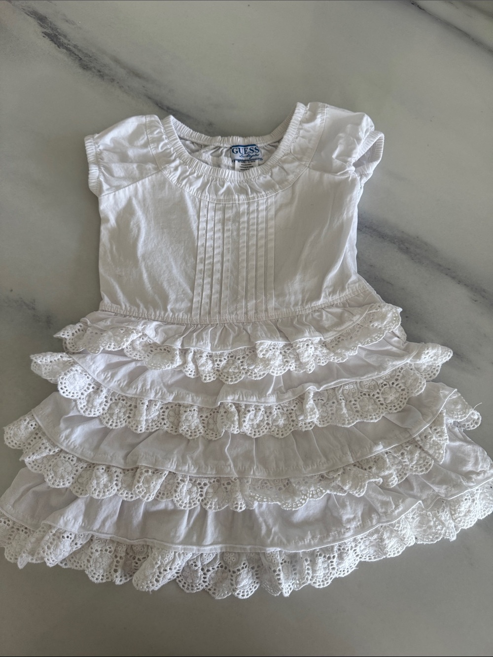 GUESS White Eyelet Ruffle Tiered Girls Dress size 3T